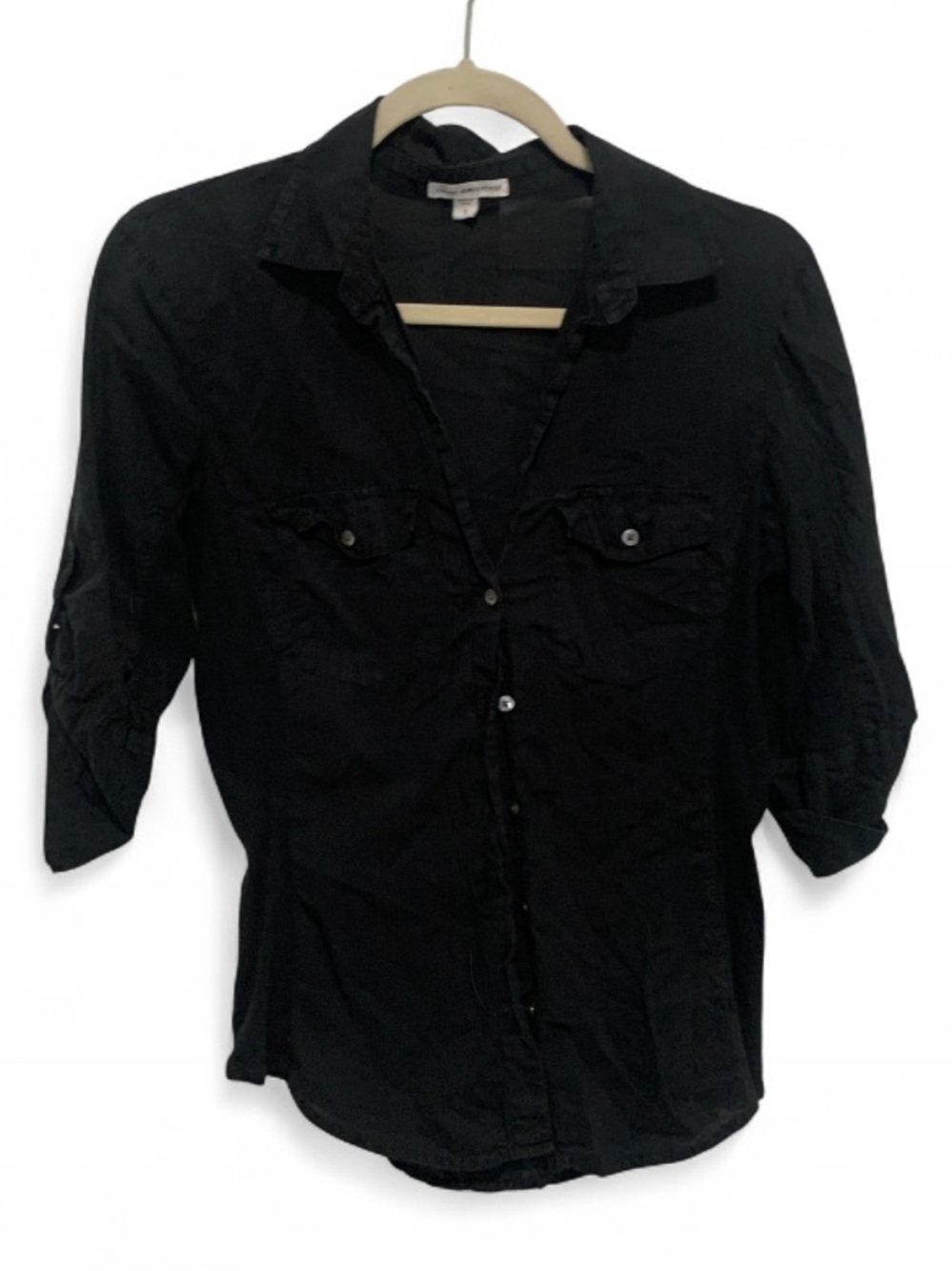 Standard James Perse Black Lightweight Button-Down Shirt with Roll Tabs